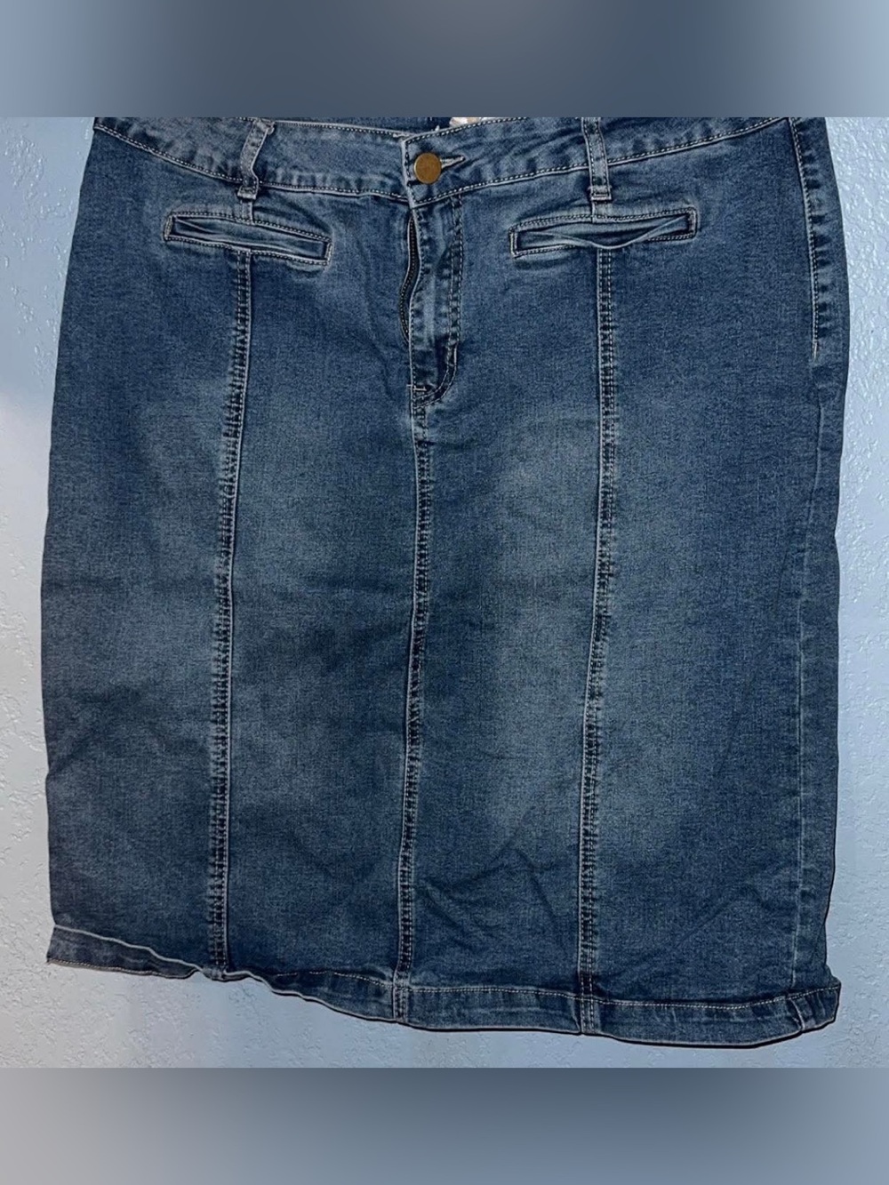 Women's Dark Blue Straight Denim Skirt - Classic Panel Detail